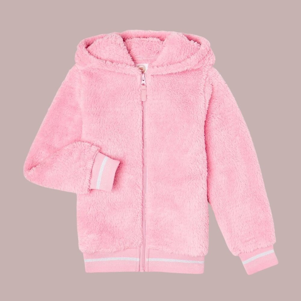 Wonder Nation Girls' Plush Baby Pink Zip-Front Hoodie, Size:7/8 Yrs